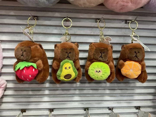 Fruit - holding plush keychain with fur