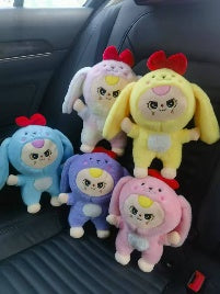 The plush doll is three years old.