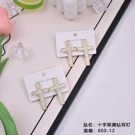 Cross full - diamond stud earrings