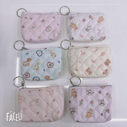Cotton fabric little flower bear coin purse