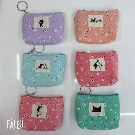 Floral-patterned Kitten Coin Purse