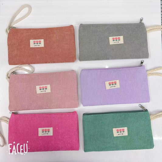 Mobile phone bag with vertical stripes and logo