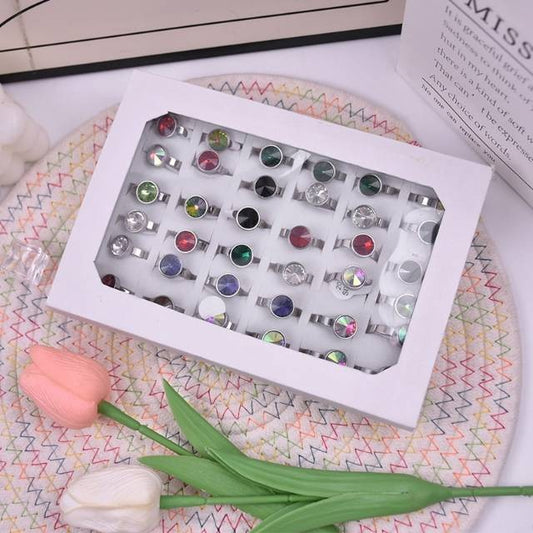 Colorful round crystal steel ring