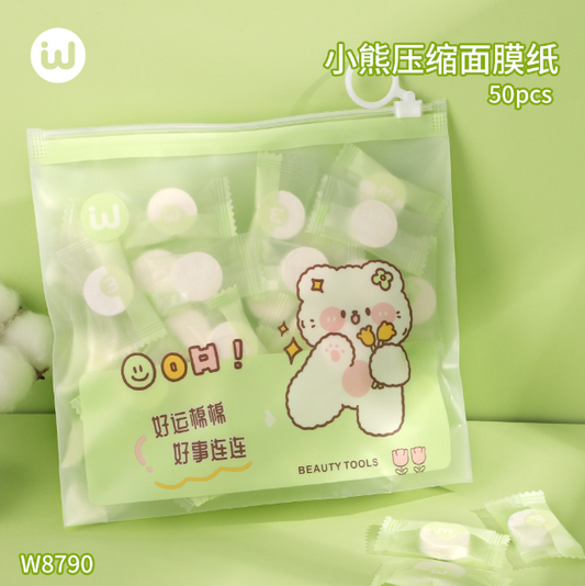 W8790 W Series Bear-shaped Compressed Facial Mask Papers, 50 Pieces