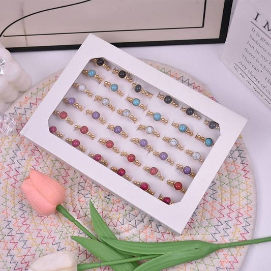 Gold bead cat's eye stone steel ring