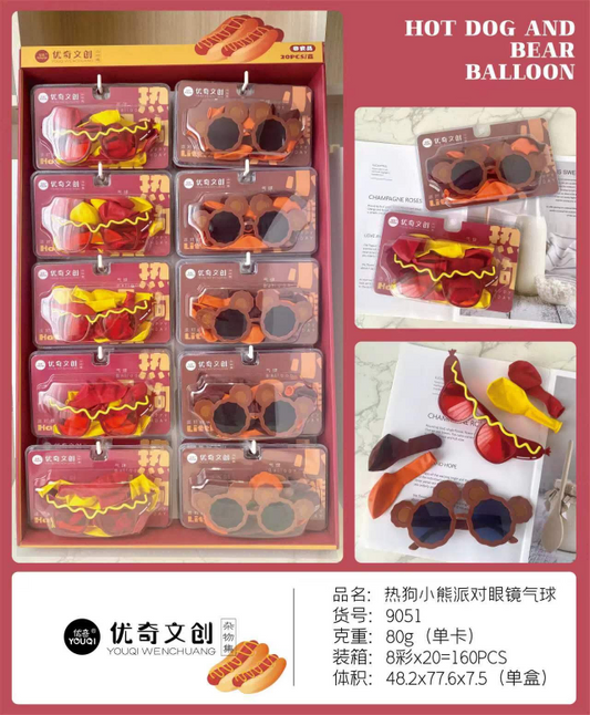 9051 Hot Dog Bear Party Glasses Balloons