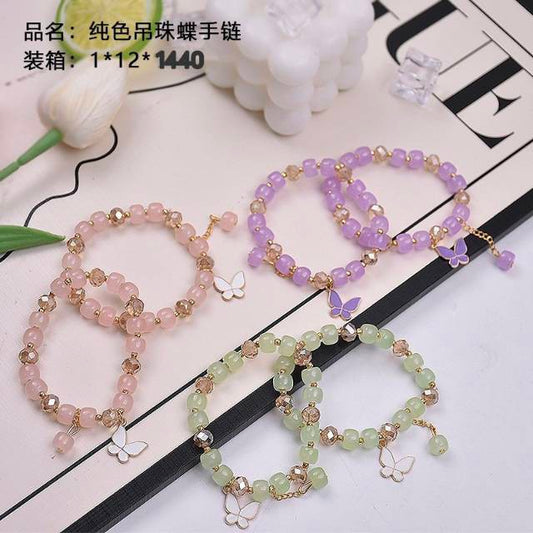 Solid-color hanging bead butterfly bracelet