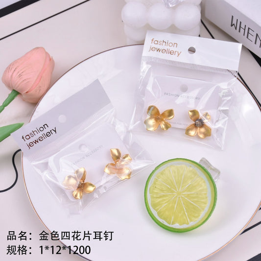 Golden Four-flower Stud Earrings