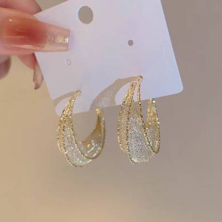 Gold-plated copper mesh earring