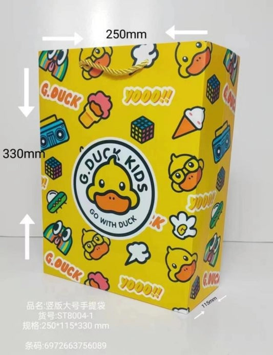 Large vertical handbag with a yellow duck pattern
