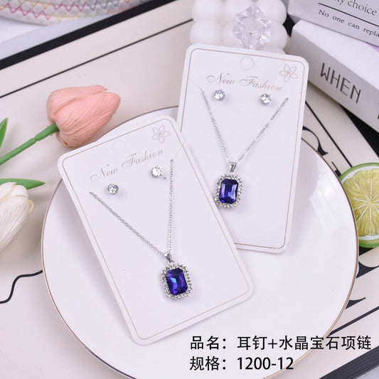Earrings + Crystal Gemstone Necklace