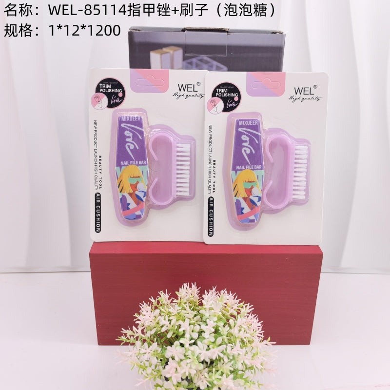 WEL-85114 Nail File + Brush (Bubble Gum)