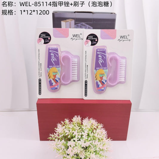 WEL-85114 Nail File + Brush (Bubble Gum)