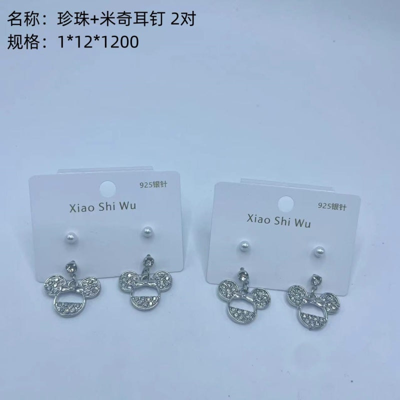 Pearl + Mickey Mouse Stud Earrings, 2 pairs